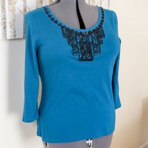 ~*Dana Buchman Teal Beaded Top - Size L*~